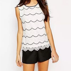 Talbots Sleeveless Lace Keyhole Back White and Black Top 2 NWOT
